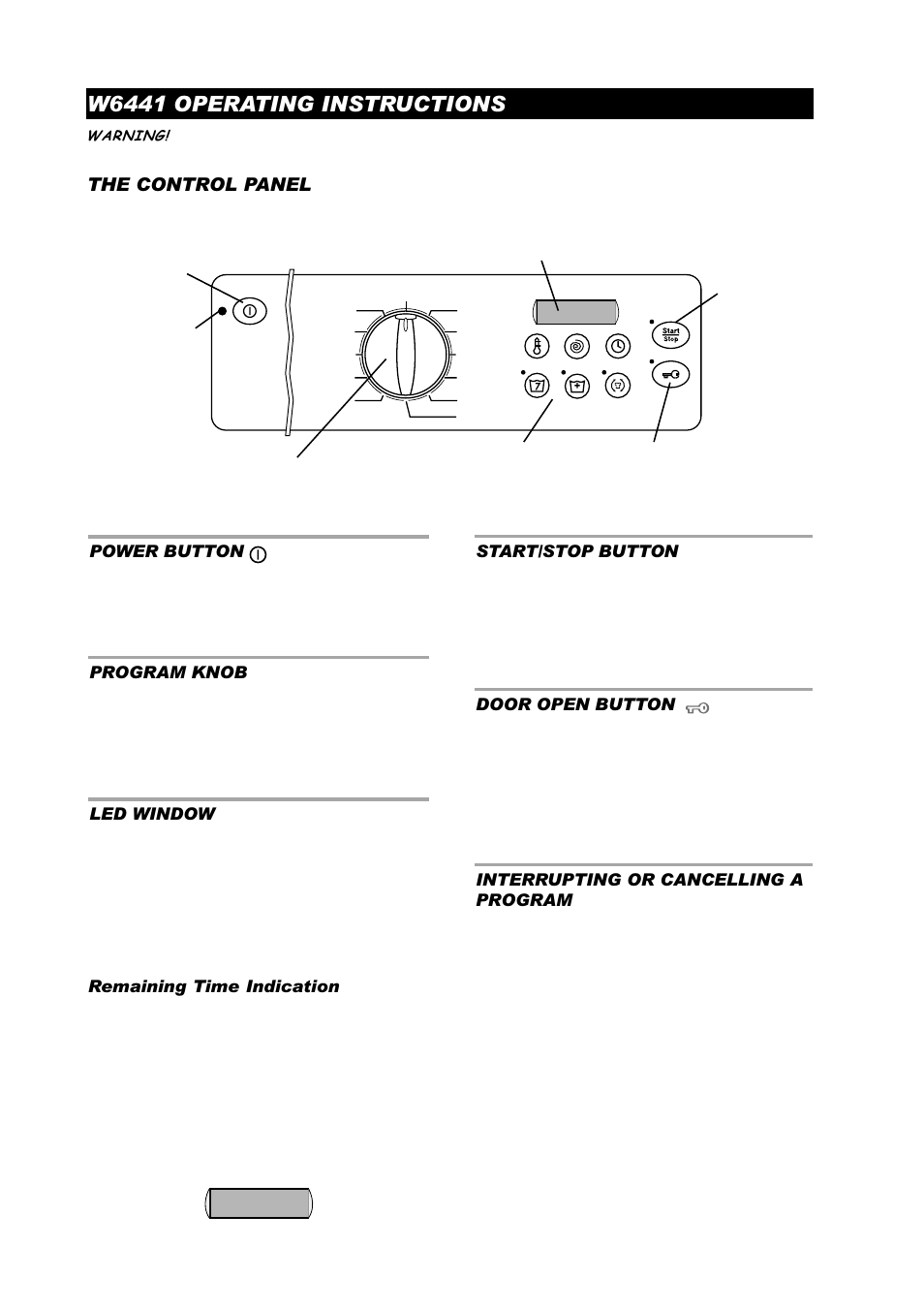 1h12, W6441 operating instructions, The control panel | ASKO W6441 User Manual | Page 12 / 27