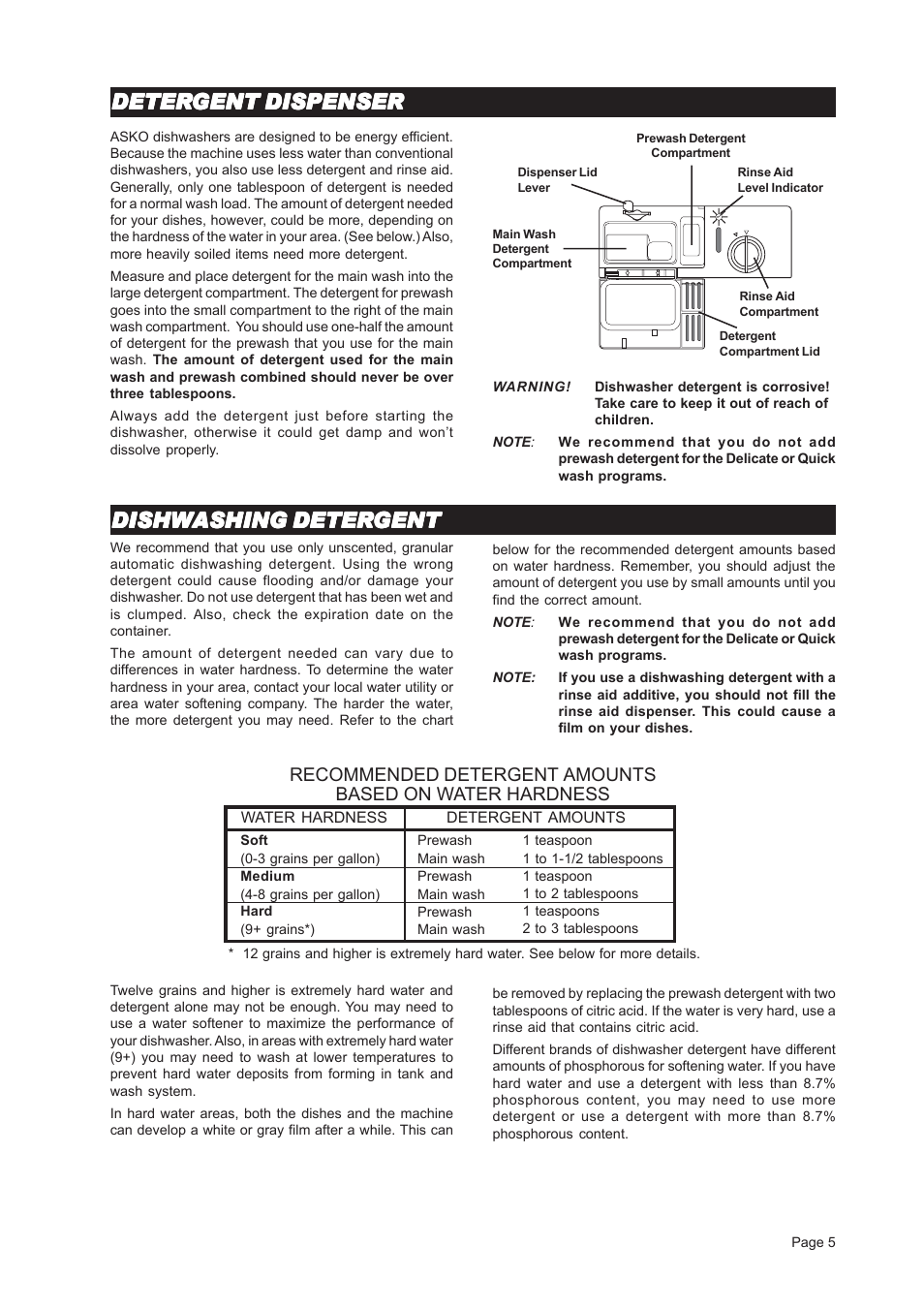 Deter, Dishw | ASKO D3451 User Manual | Page 5 / 16