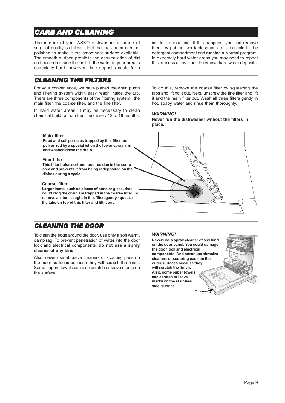 Care and cleaning | ASKO D3451 User Manual | Page 9 / 16