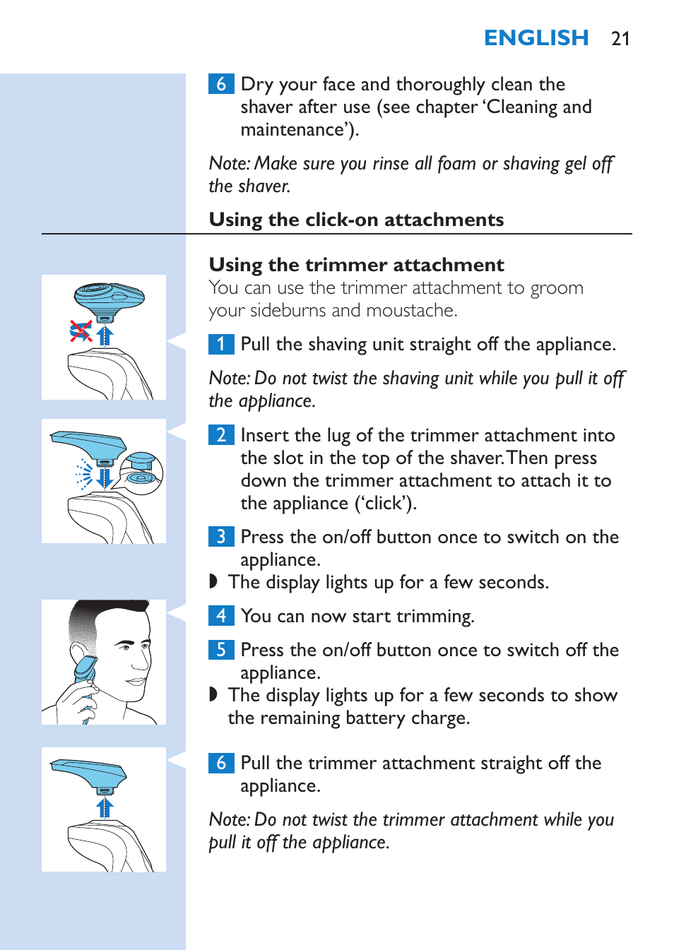 Philips SHAVER Series 9000 Nass- und Trockenrasierer User Manual | Page 21 / 170