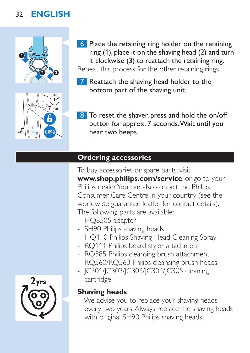 Philips SHAVER Series 9000 Nass- und Trockenrasierer User Manual | Page 32 / 170