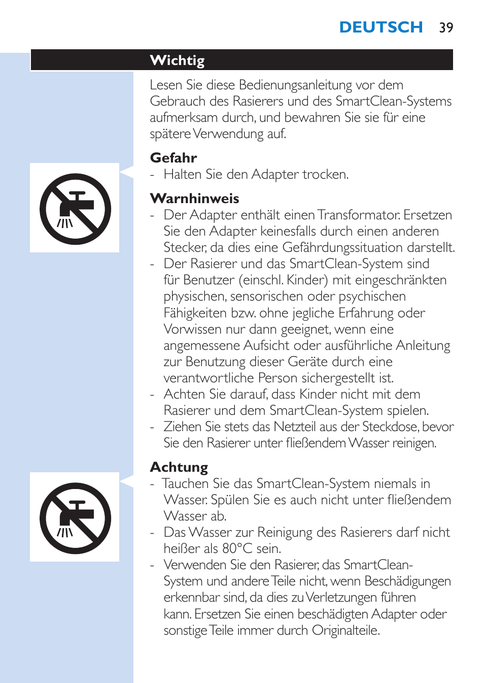 Philips SHAVER Series 9000 Nass- und Trockenrasierer User Manual | Page 39 / 170