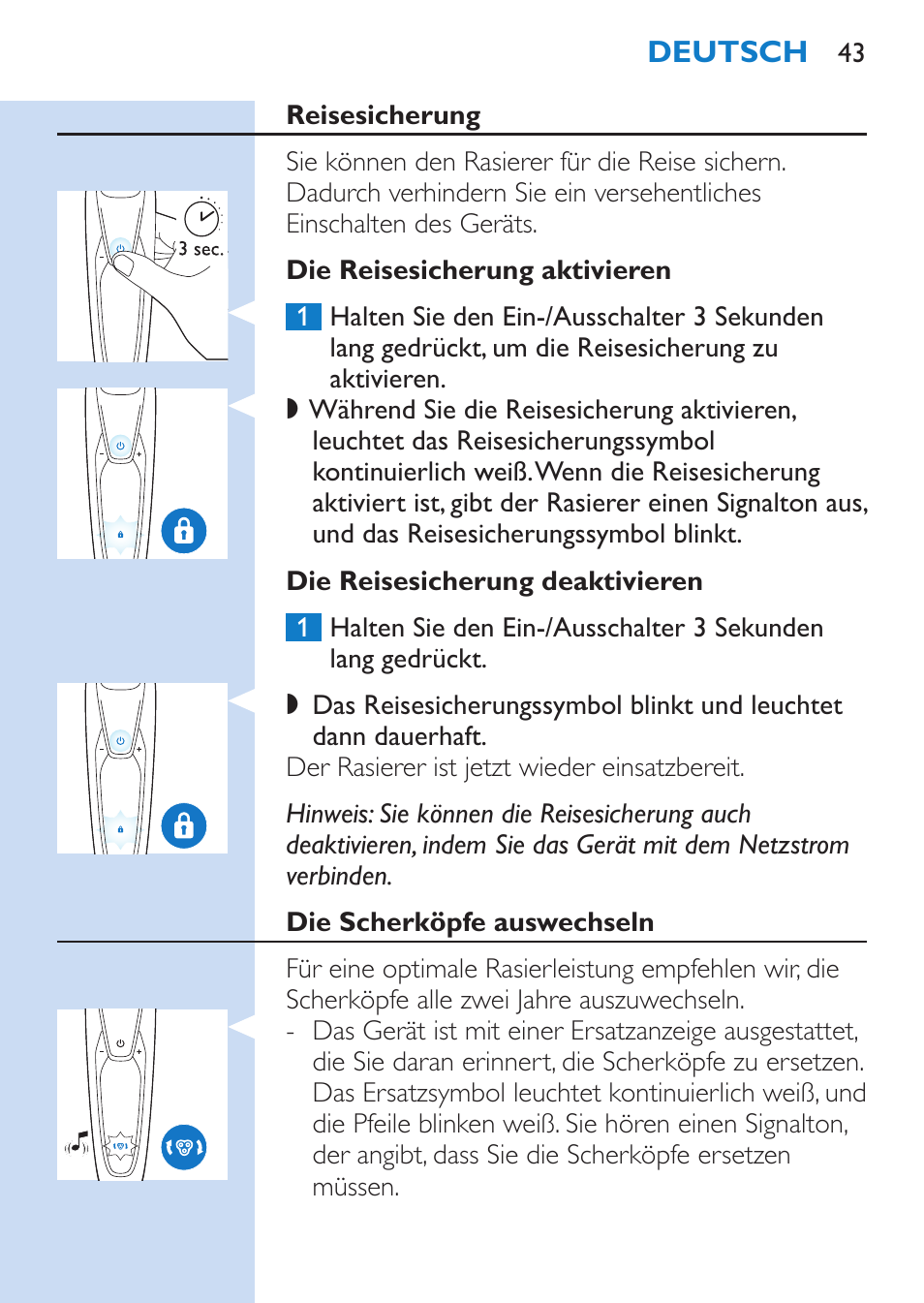 Philips SHAVER Series 9000 Nass- und Trockenrasierer User Manual | Page 43 / 170