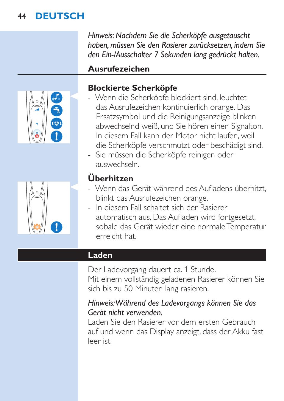 Philips SHAVER Series 9000 Nass- und Trockenrasierer User Manual | Page 44 / 170