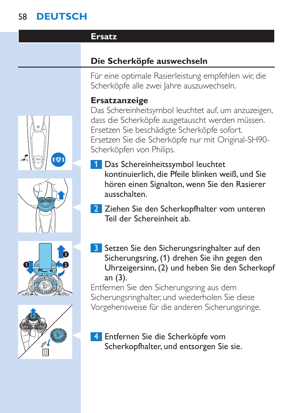 Philips SHAVER Series 9000 Nass- und Trockenrasierer User Manual | Page 58 / 170