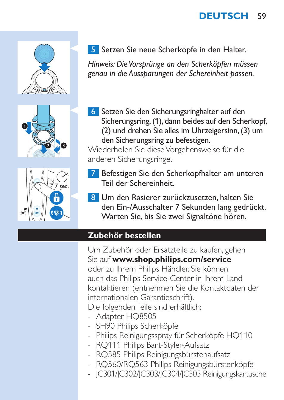 Philips SHAVER Series 9000 Nass- und Trockenrasierer User Manual | Page 59 / 170