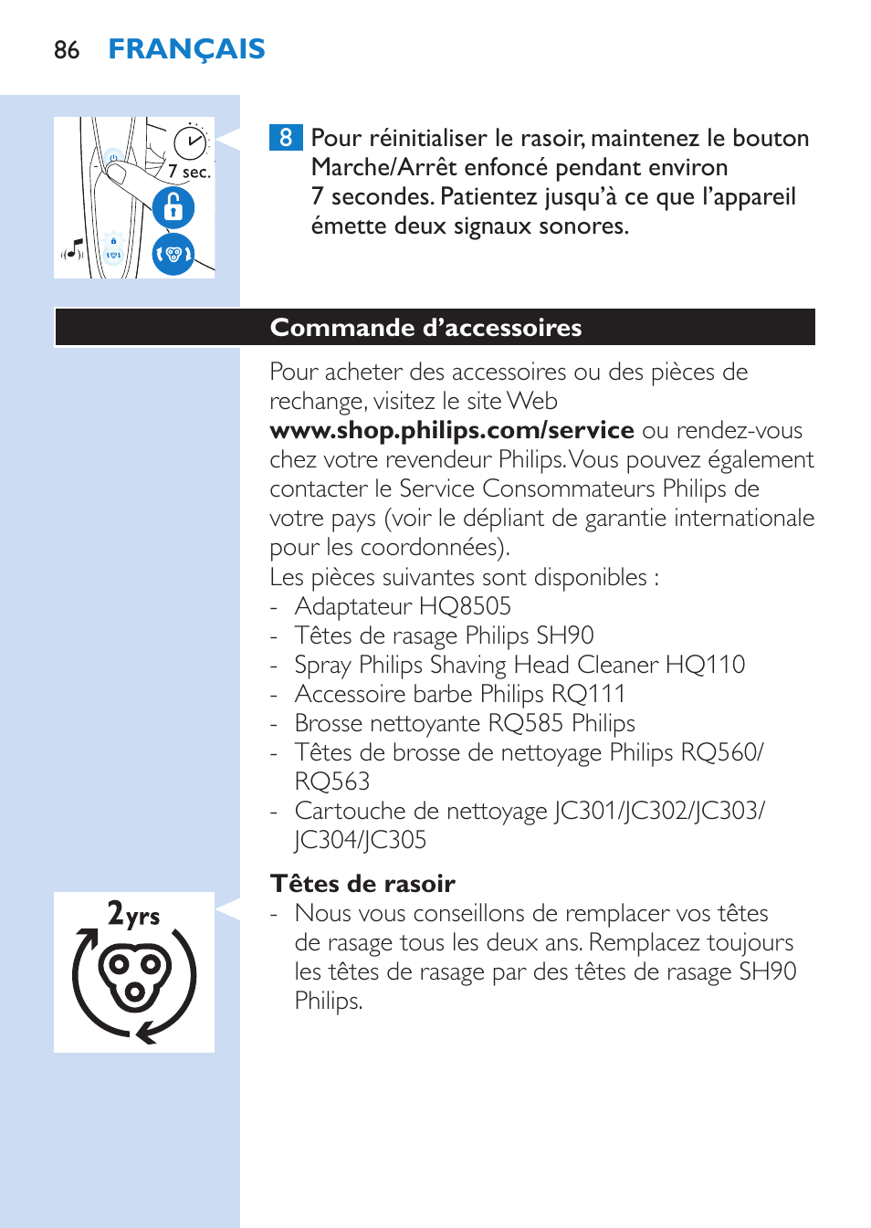 Philips SHAVER Series 9000 Nass- und Trockenrasierer User Manual | Page 86 / 170