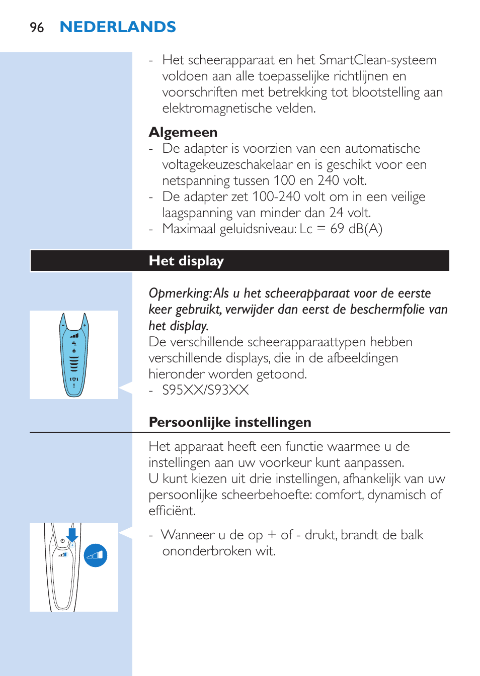 Philips SHAVER Series 9000 Nass- und Trockenrasierer User Manual | Page 96 / 170