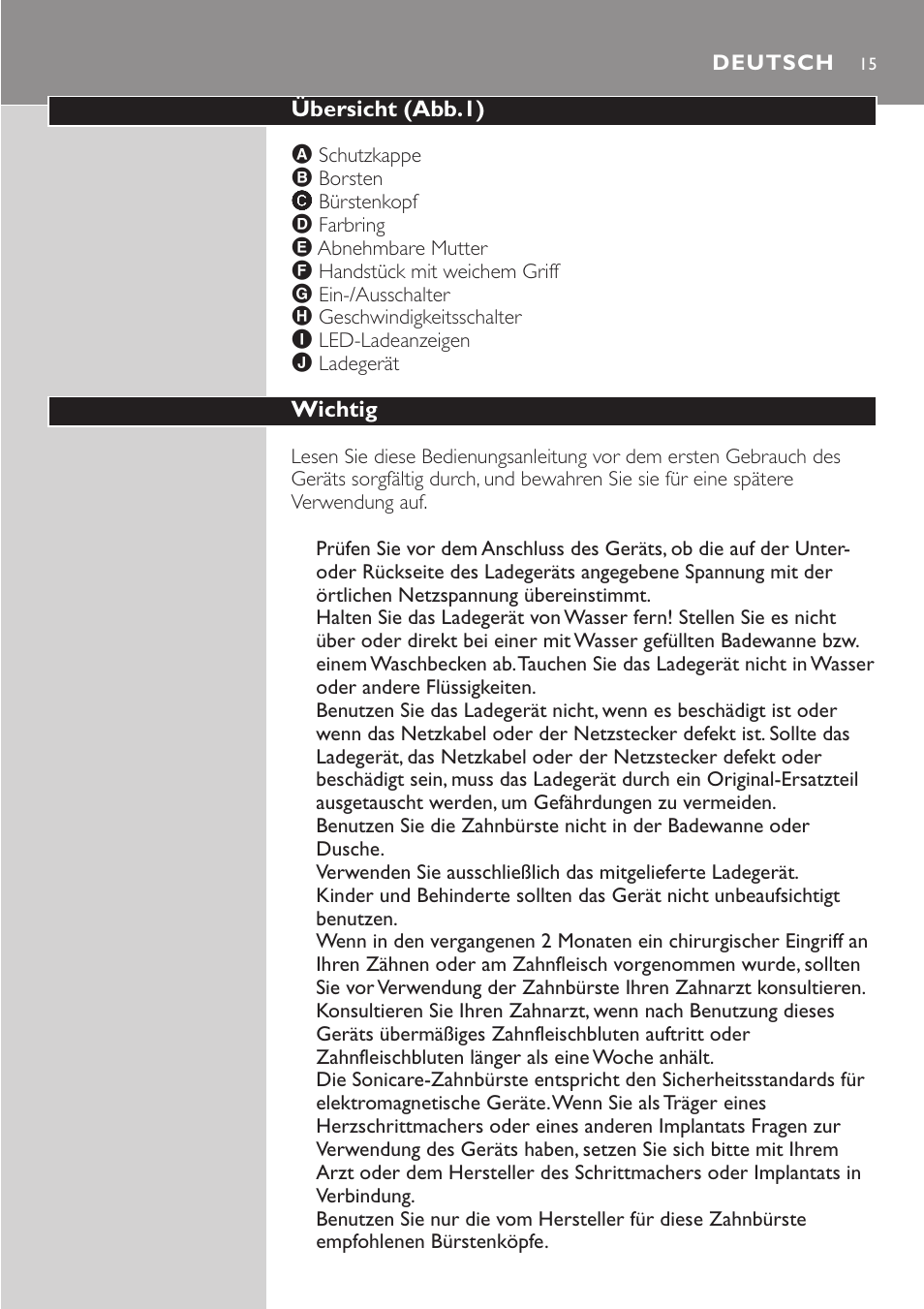 Deutsch 15 | Philips Sonicare e-Series Standard-Bürstenkopf für Schallzahnbürste User Manual | Page 15 / 64