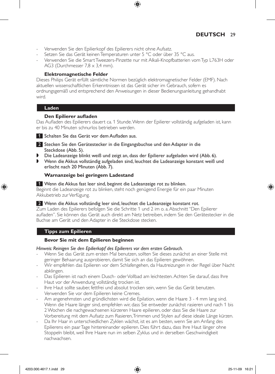 Philips SatinPerfect Epilierer User Manual | Page 29 / 108