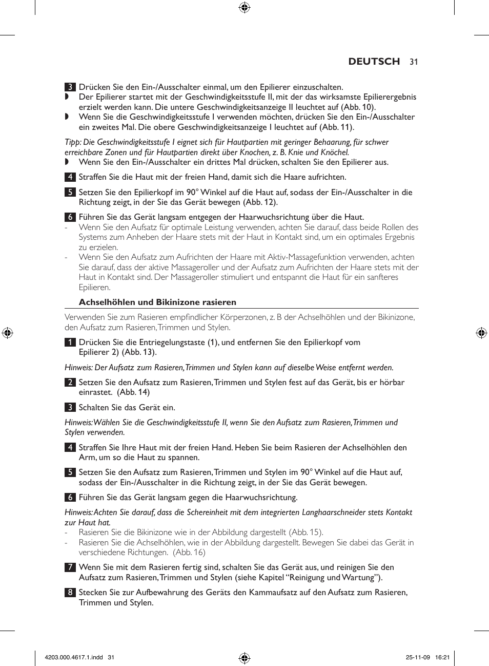 Philips SatinPerfect Epilierer User Manual | Page 31 / 108