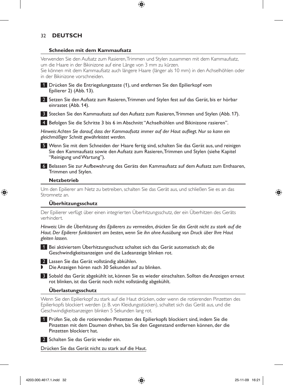 Philips SatinPerfect Epilierer User Manual | Page 32 / 108