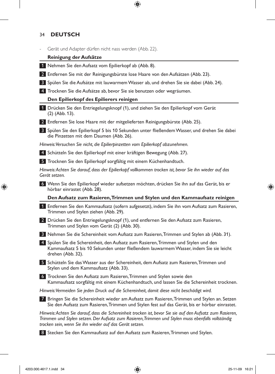 Philips SatinPerfect Epilierer User Manual | Page 34 / 108