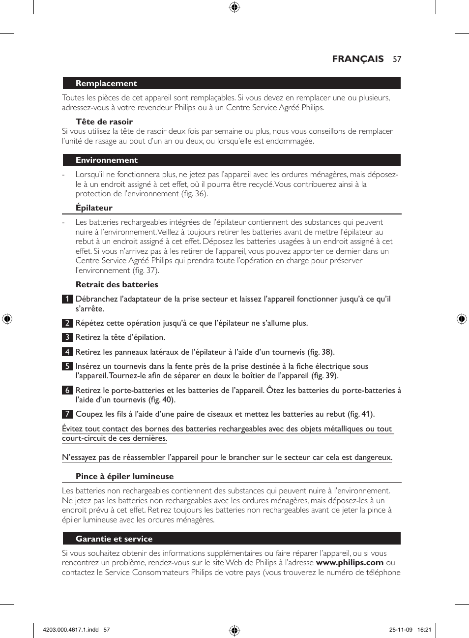 Philips SatinPerfect Epilierer User Manual | Page 57 / 108