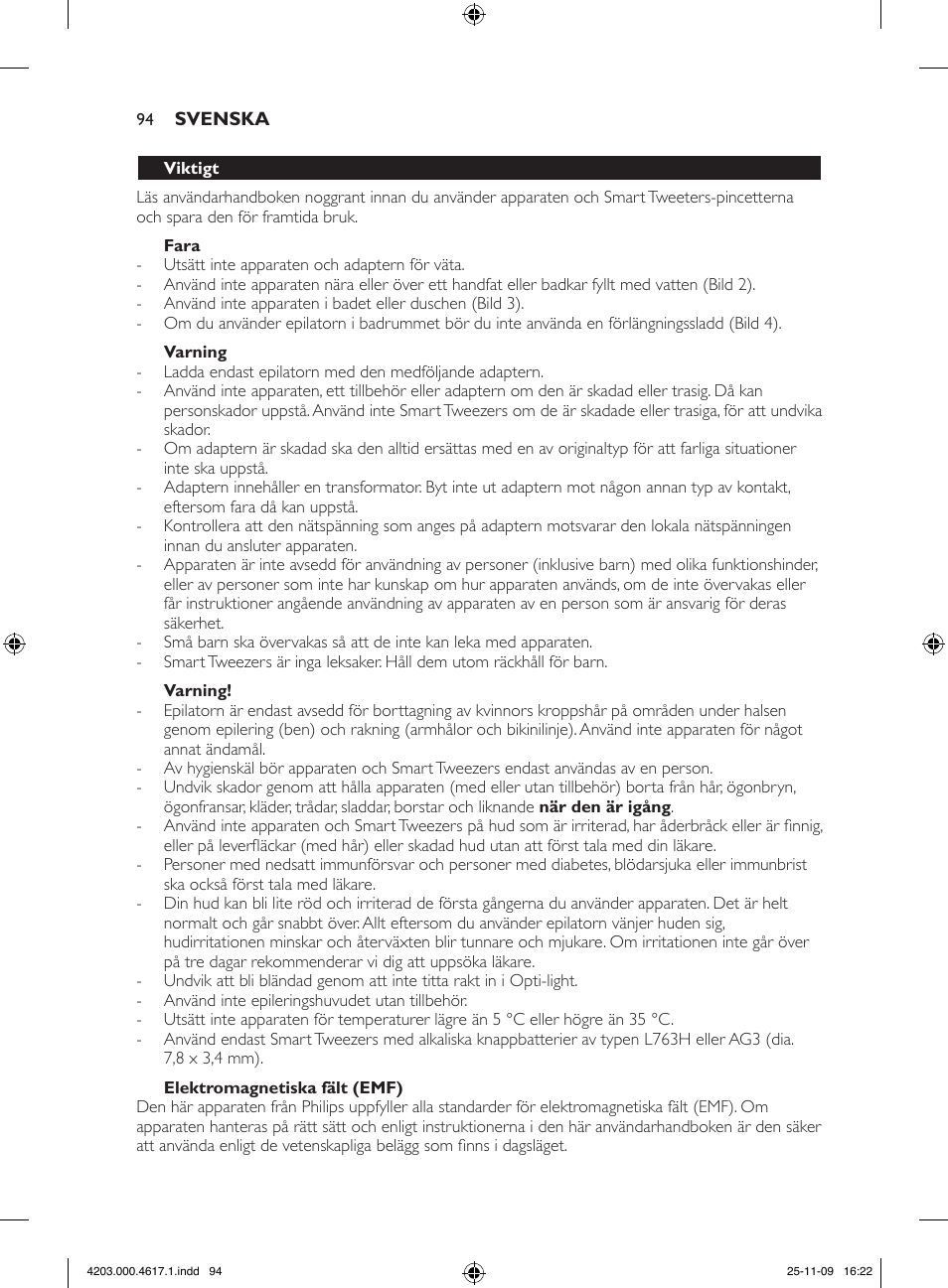 Philips SatinPerfect Epilierer User Manual | Page 94 / 108