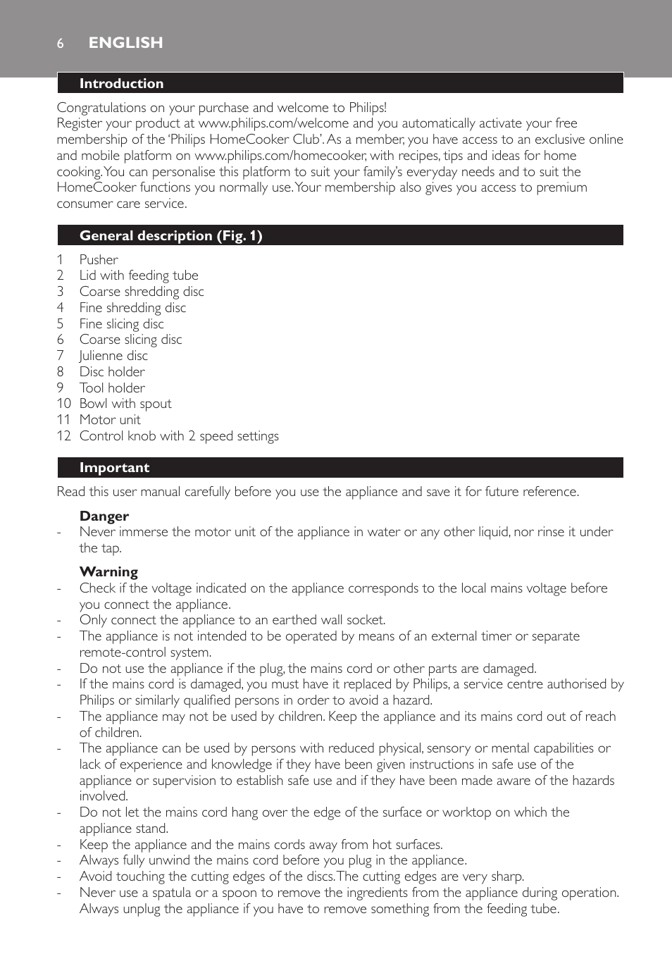 English, English 6 | Philips Jamie Oliver Schneideturm User Manual | Page 6 / 52