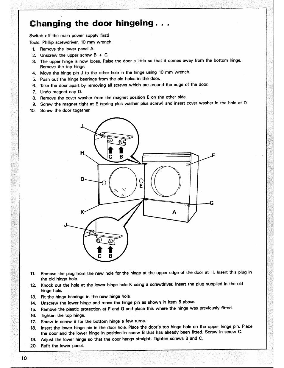 Changing the door hingeing | ASKO 7003 User Manual | Page 10 / 12