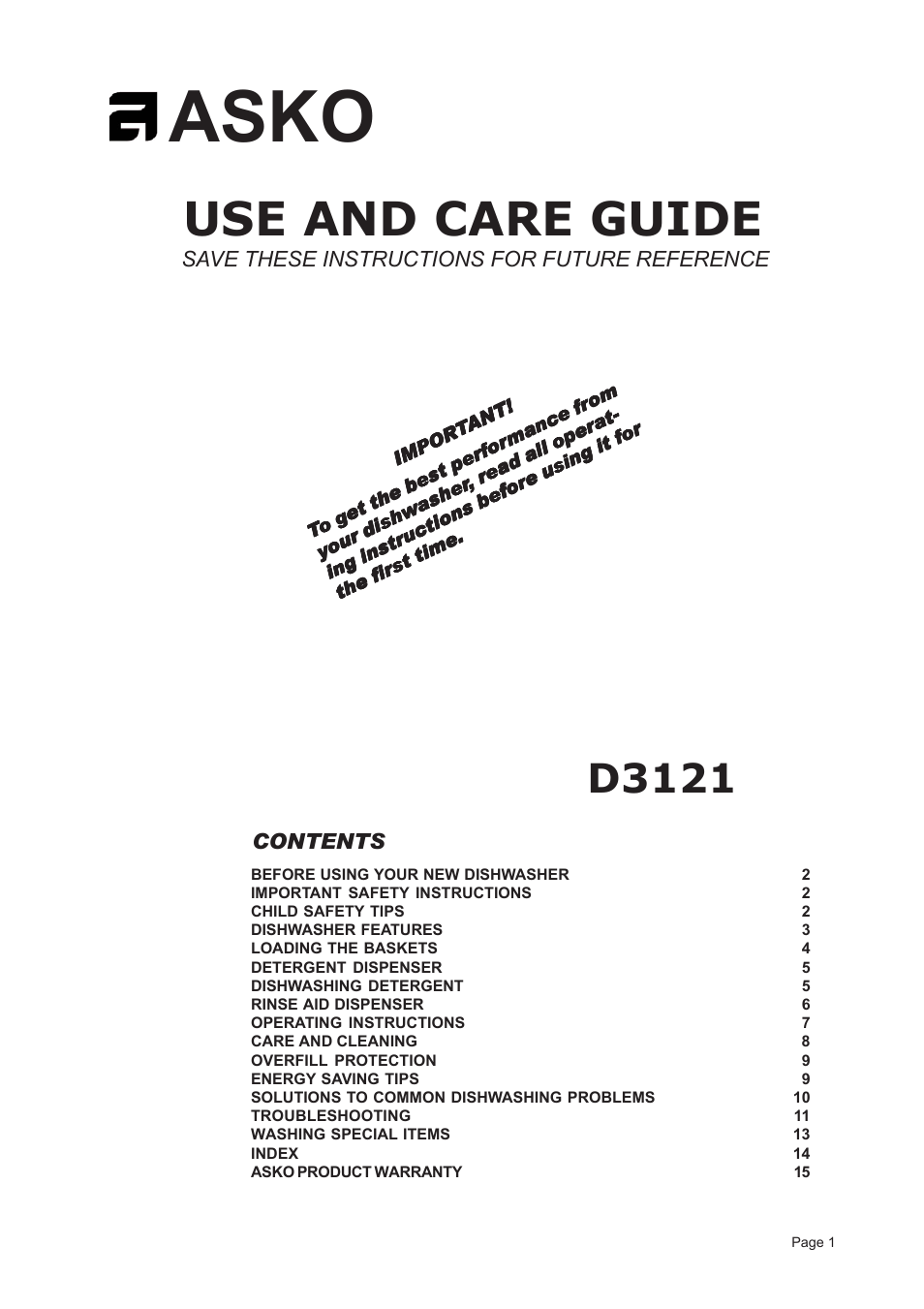 ASKO D3121 User Manual | 16 pages