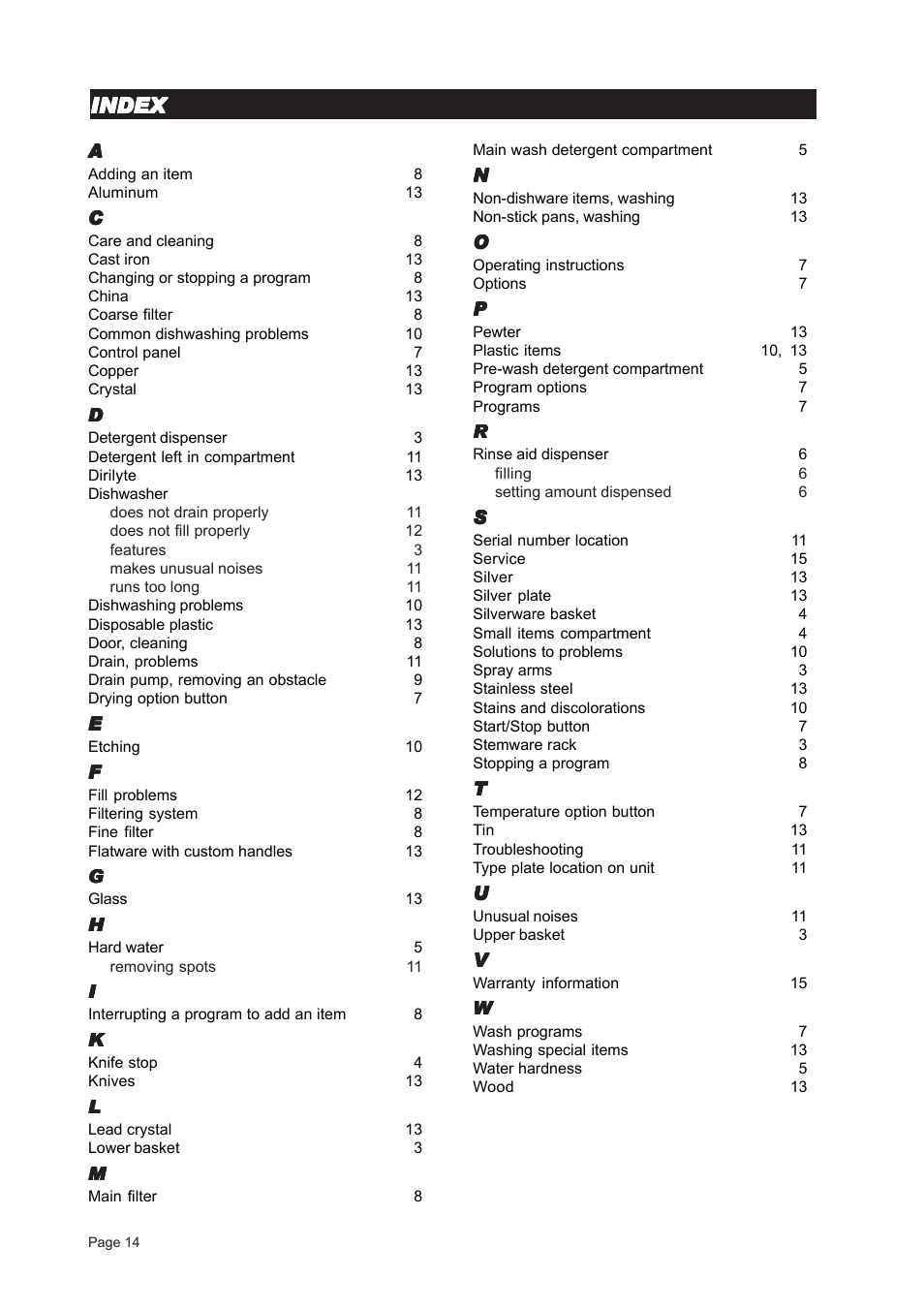 Index | ASKO D3121 User Manual | Page 14 / 16