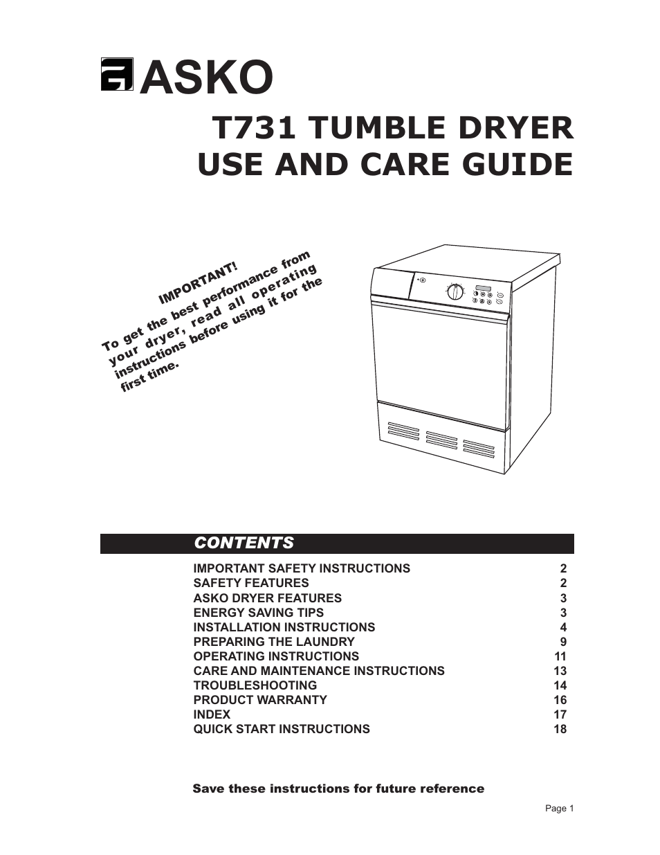 ASKO T731 User Manual | 20 pages