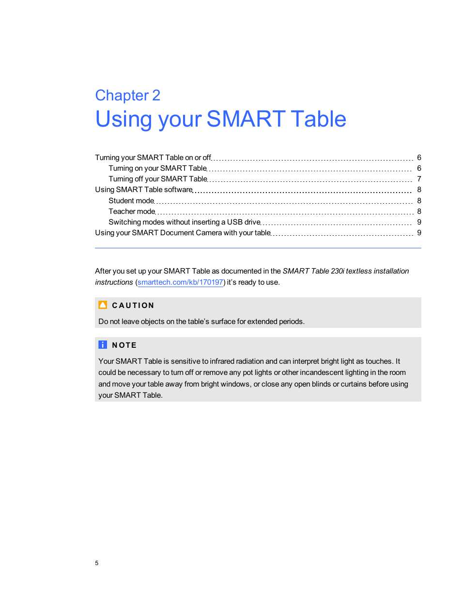 Chapter 2: using your smart table, Chapter 2 | Smart Technologies SMART Table 230i User Manual | Page 11 / 36
