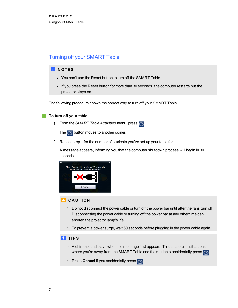 Turning off your smart table | Smart Technologies SMART Table 230i User Manual | Page 13 / 36