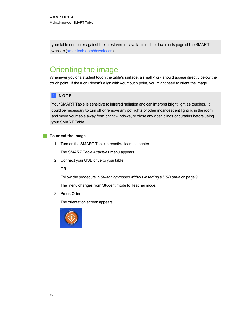 Orienting the image | Smart Technologies SMART Table 230i User Manual | Page 18 / 36