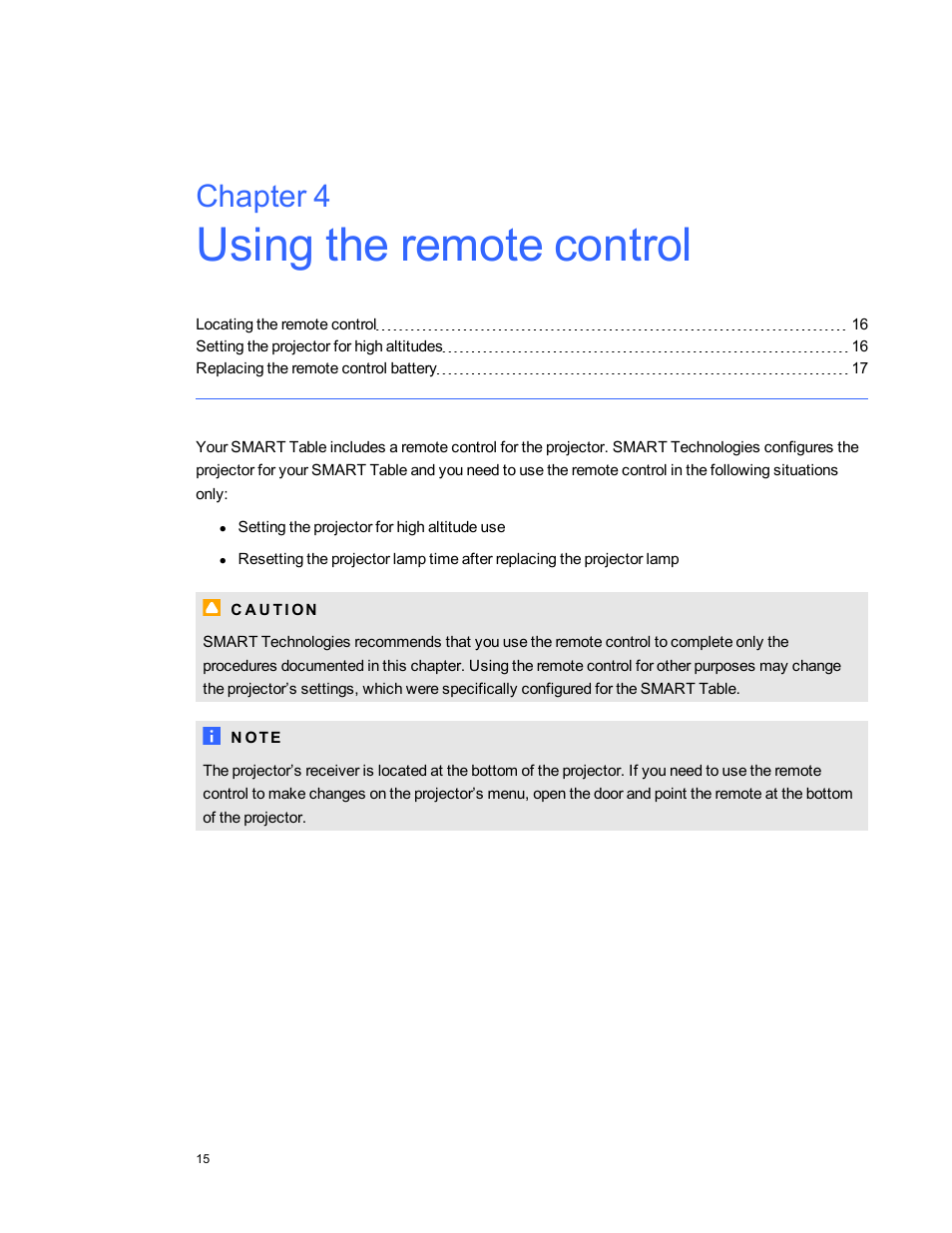 Chapter 4: using the remote control, Chapter 4 | Smart Technologies SMART Table 230i User Manual | Page 21 / 36