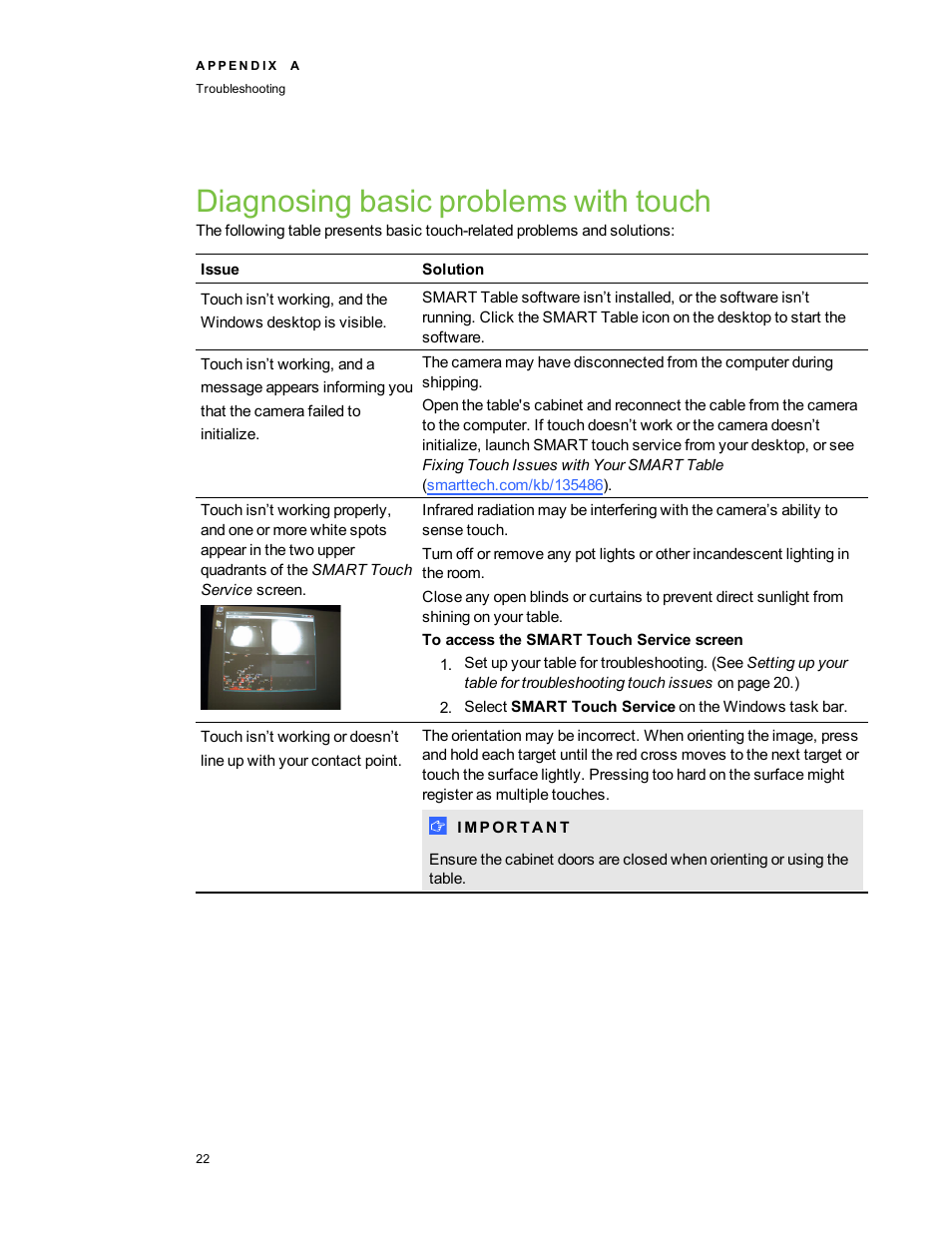 Diagnosing basic problems with touch | Smart Technologies SMART Table 230i User Manual | Page 28 / 36