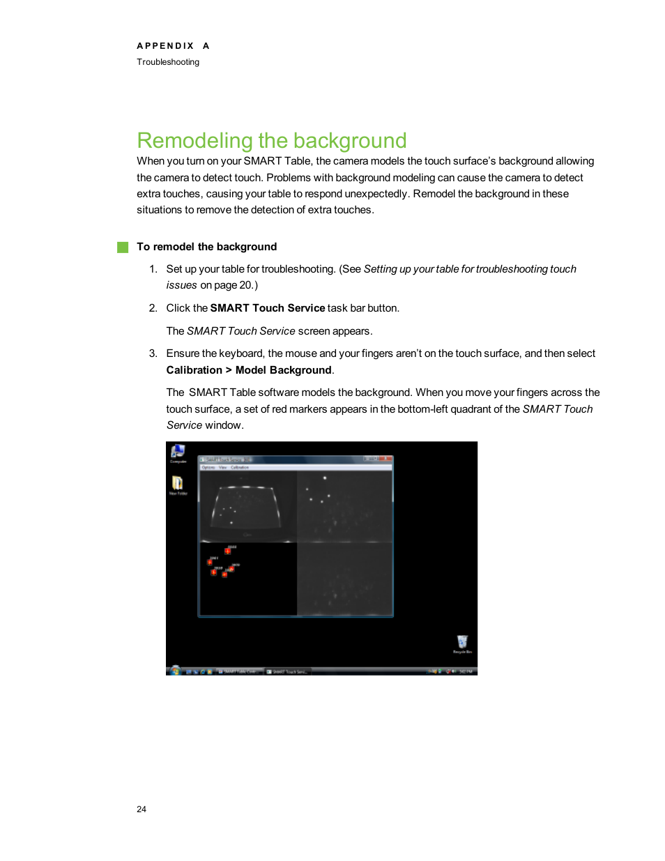 Remodeling the background, Remodeling the background on the | Smart Technologies SMART Table 230i User Manual | Page 30 / 36