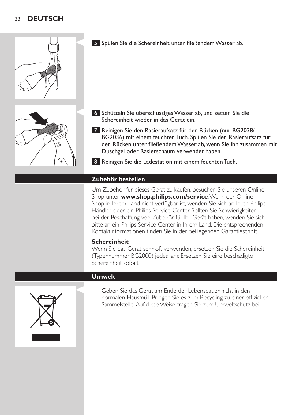 Philips BODYGROOM Series 5000 Bodygroom User Manual | Page 32 / 126