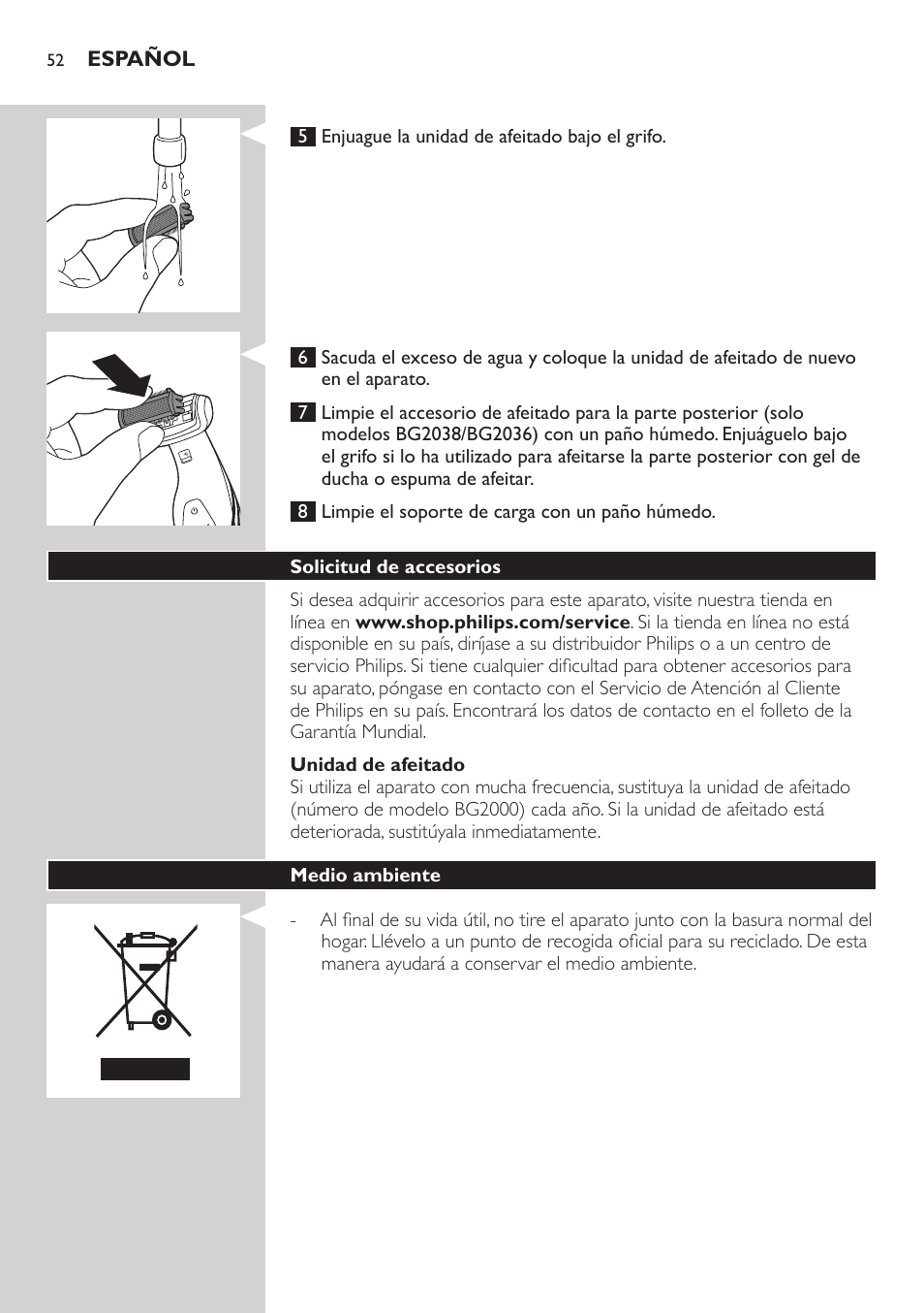 Philips BODYGROOM Series 5000 Bodygroom User Manual | Page 52 / 126