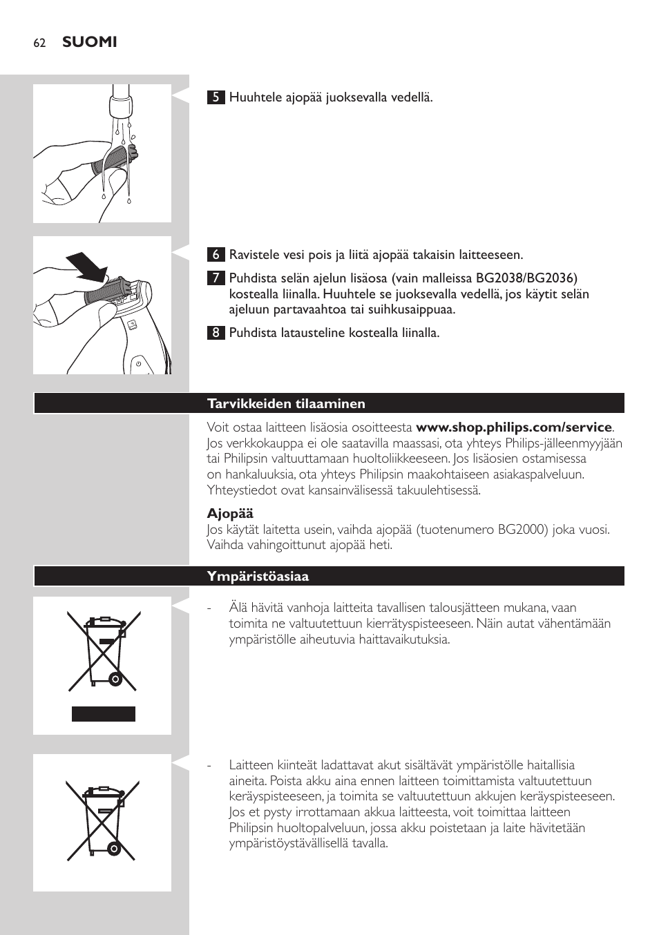 Philips BODYGROOM Series 5000 Bodygroom User Manual | Page 62 / 126