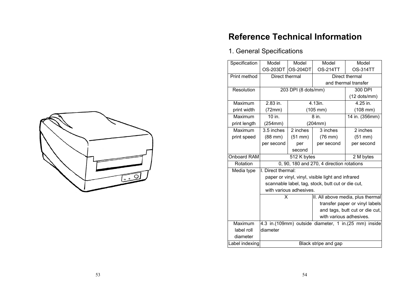 Reference technical information, General specifications | Argox OS-214ZIP User Manual | Page 30 / 39