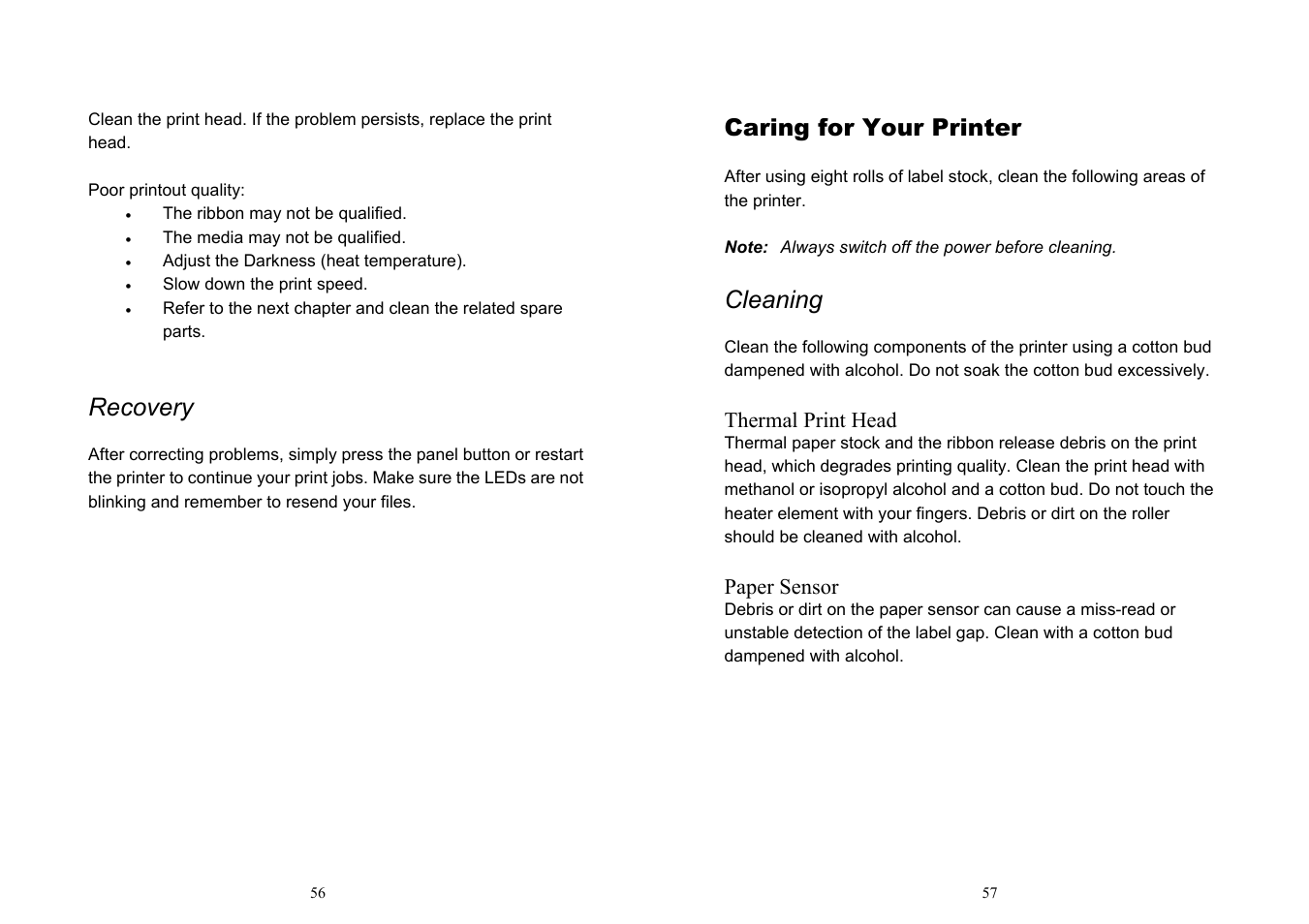 Recovery, Cleaning, Caring for your printer | Argox OS-214 plus User Manual | Page 31 / 41