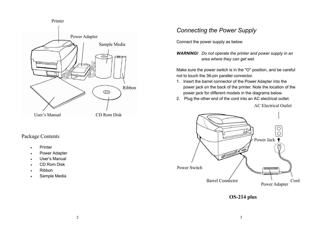 Connecting the power supply | Argox OS-214 plus User Manual | Page 4 / 41