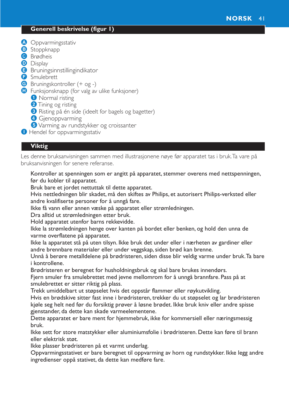 Norsk 41 | Philips Aluminium Collection Toaster User Manual | Page 41 / 80