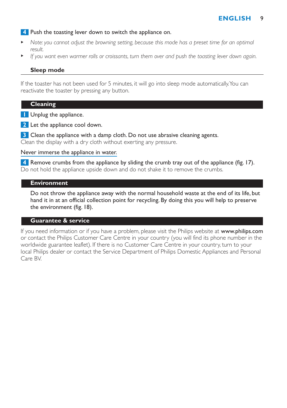 Philips Aluminium Collection Toaster User Manual | Page 9 / 80