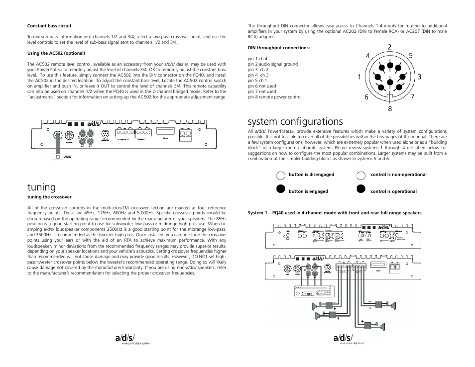 Tuning, System configurations | a/d/s/ PQ40.2 User Manual | Page 7 / 12