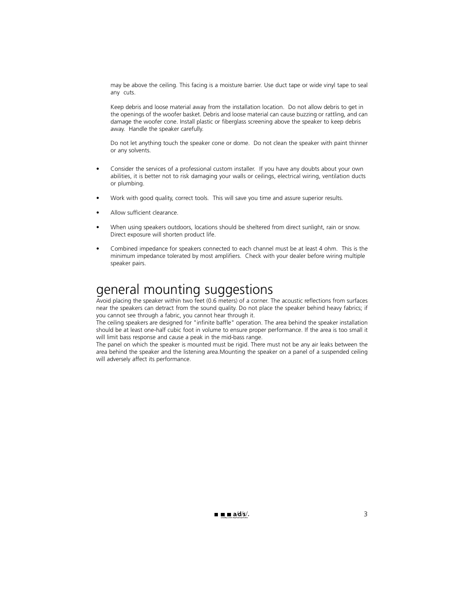 General mounting suggestions | a/d/s/ C62ic User Manual | Page 3 / 8