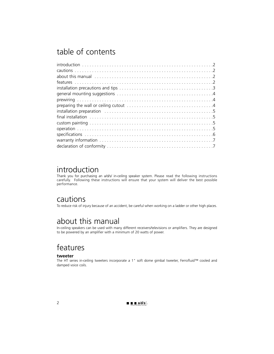 a/d/s/ HT60ic User Manual | Page 2 / 8