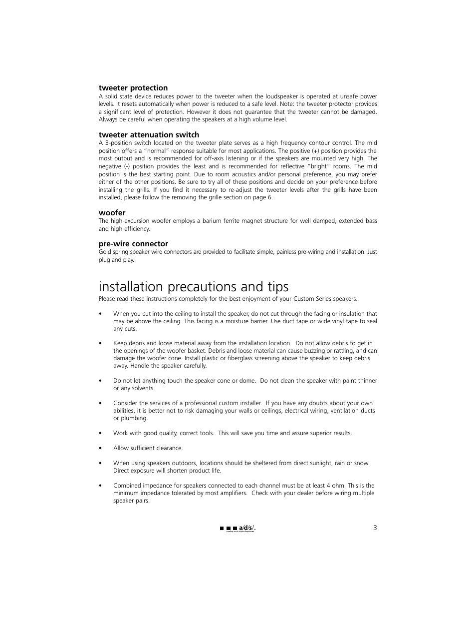Installation precautions and tips | a/d/s/ HT60ic User Manual | Page 3 / 8