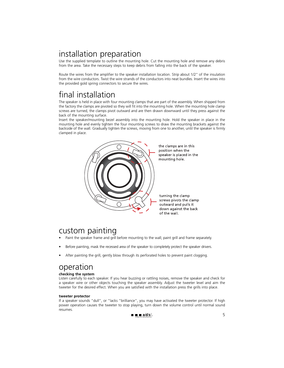 Installation preparation, Final installation, Custom painting | Operation | a/d/s/ HT60ic User Manual | Page 5 / 8