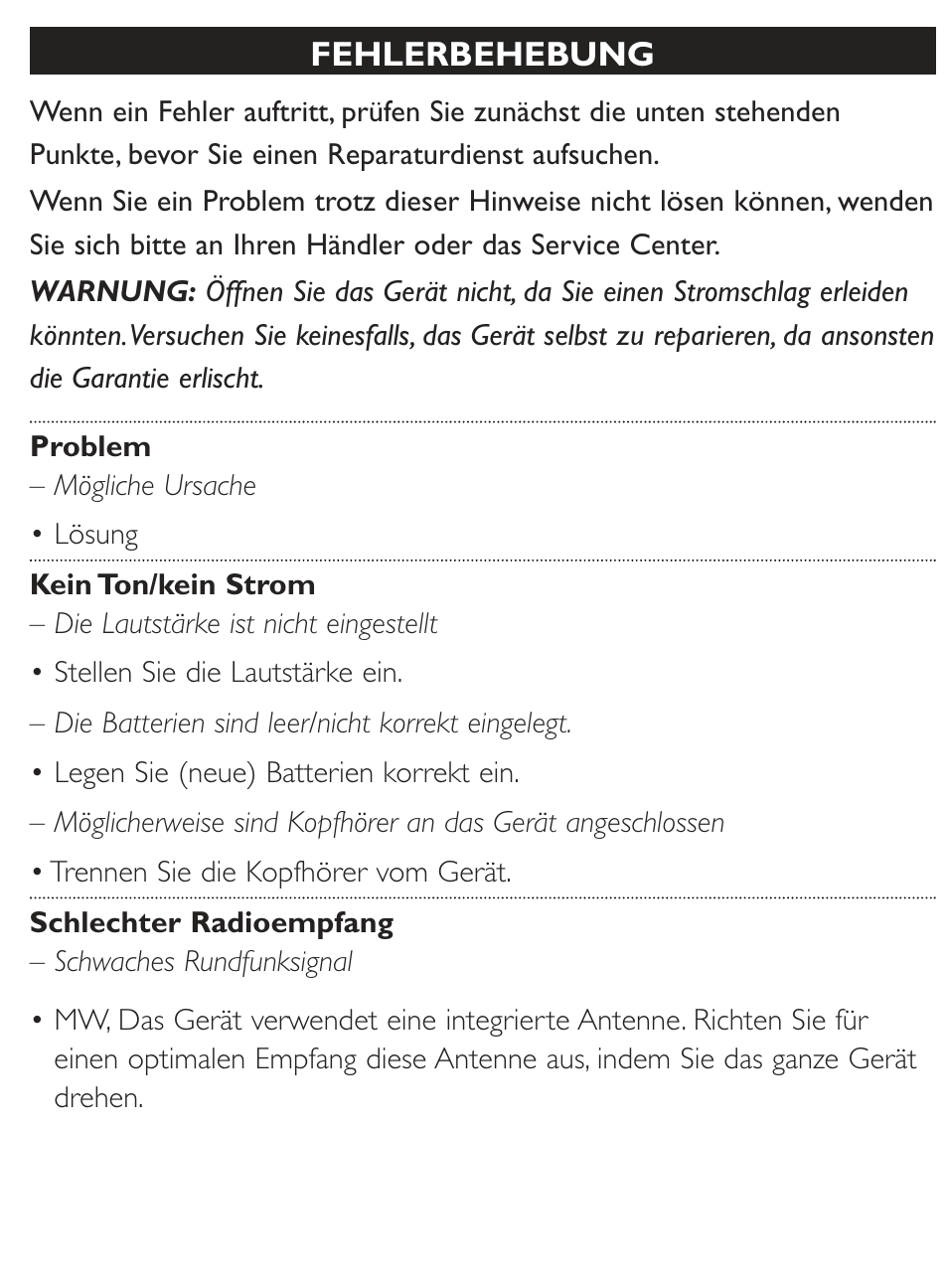 Deutsch | Philips Tragbares Radio User Manual | Page 6 / 10