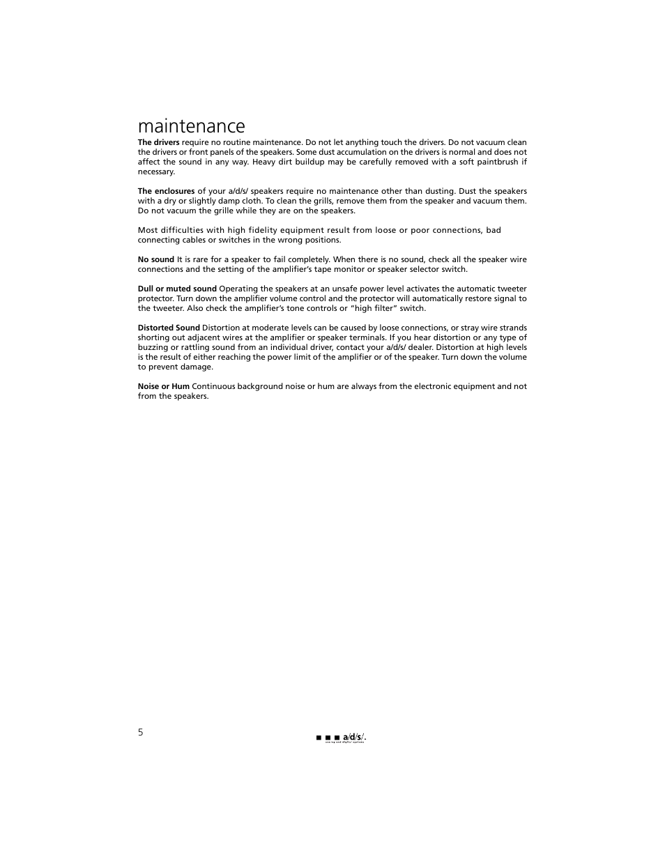 Maintenance | a/d/s/ L210w User Manual | Page 6 / 8