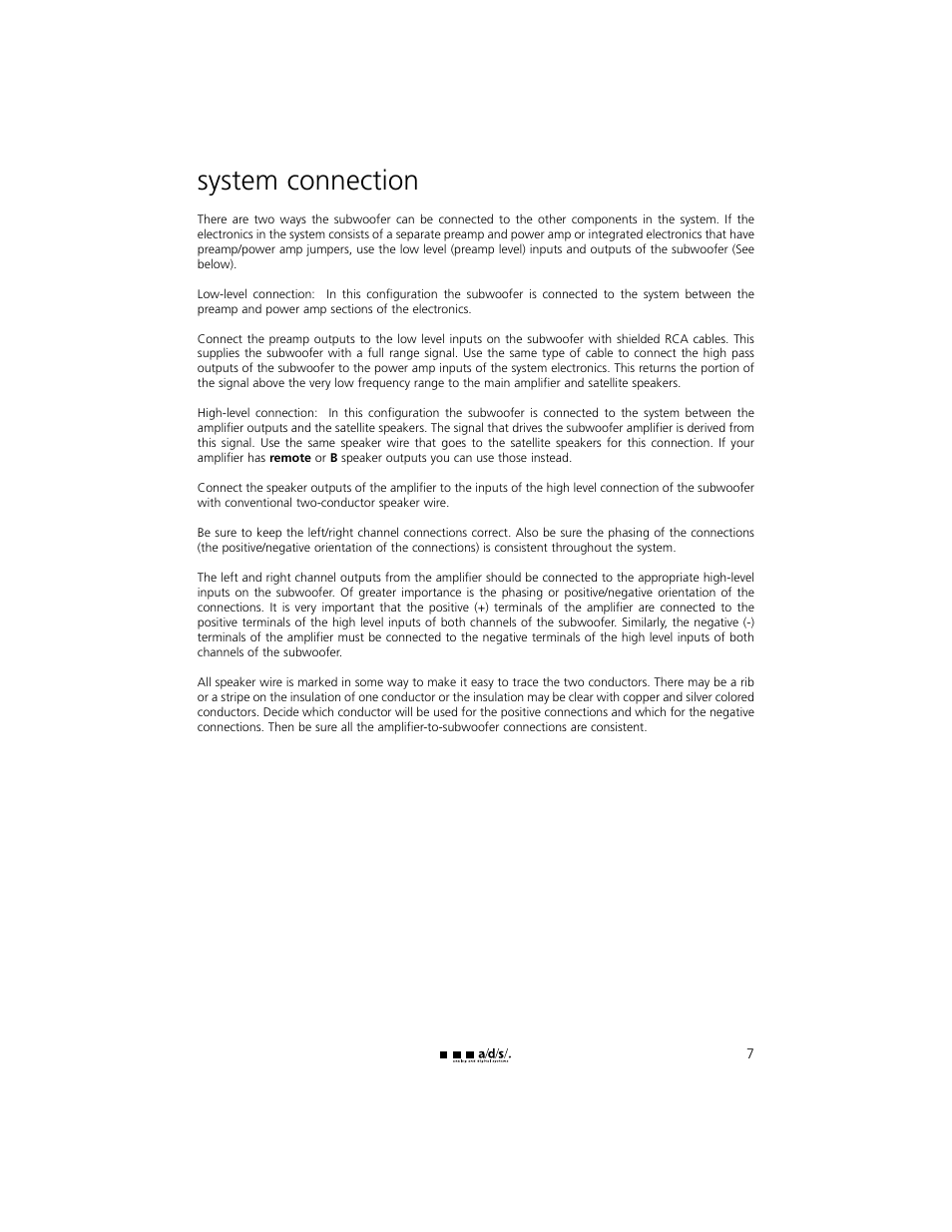 System connection | a/d/s/ HT12ps User Manual | Page 7 / 20