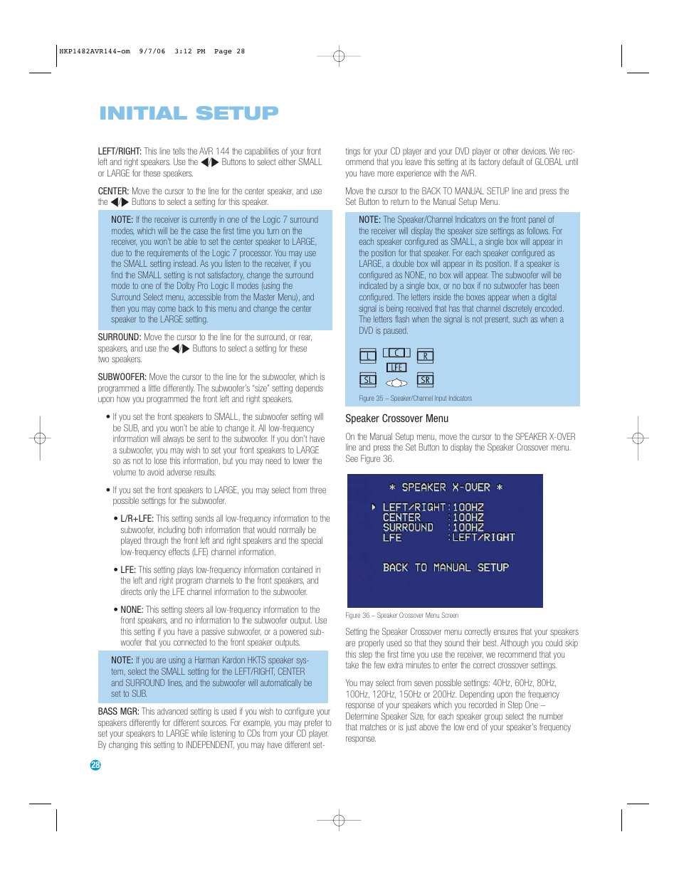 Initial setup | Harman-Kardon AVR 144 User Manual | Page 28 / 64