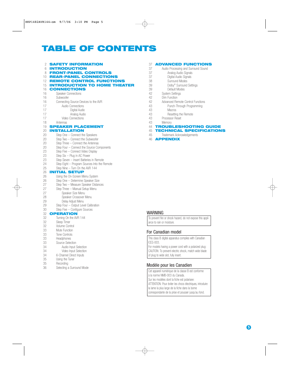 Harman-Kardon AVR 144 User Manual | Page 5 / 64