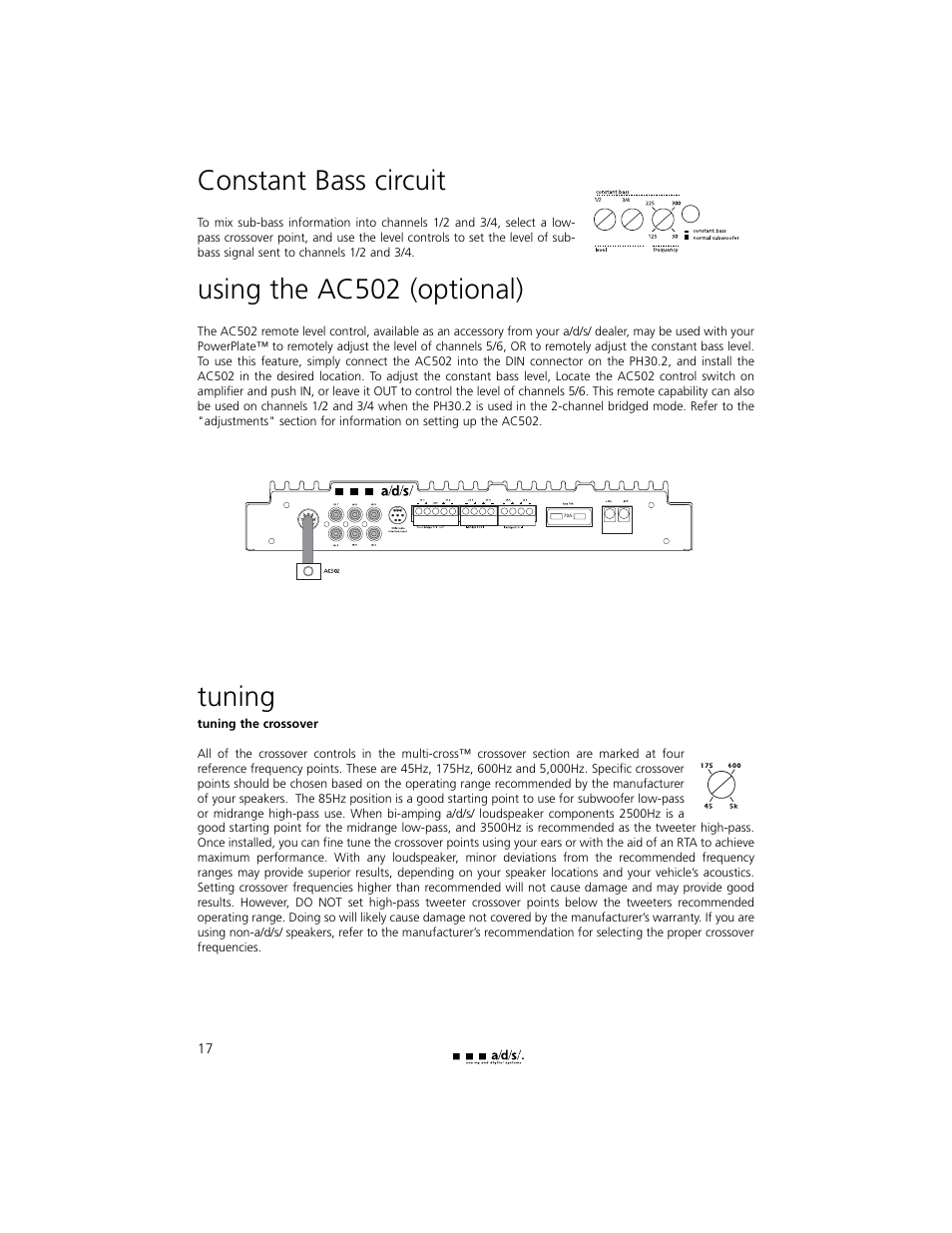 Constant bass circuit, Using the ac502 (optional), Tuning | a/d/s/ PH30.2 User Manual | Page 18 / 24