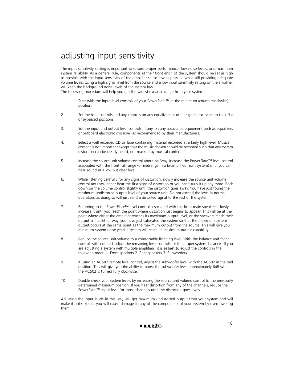 Adjusting input sensitivity | a/d/s/ PH30.2 User Manual | Page 19 / 24